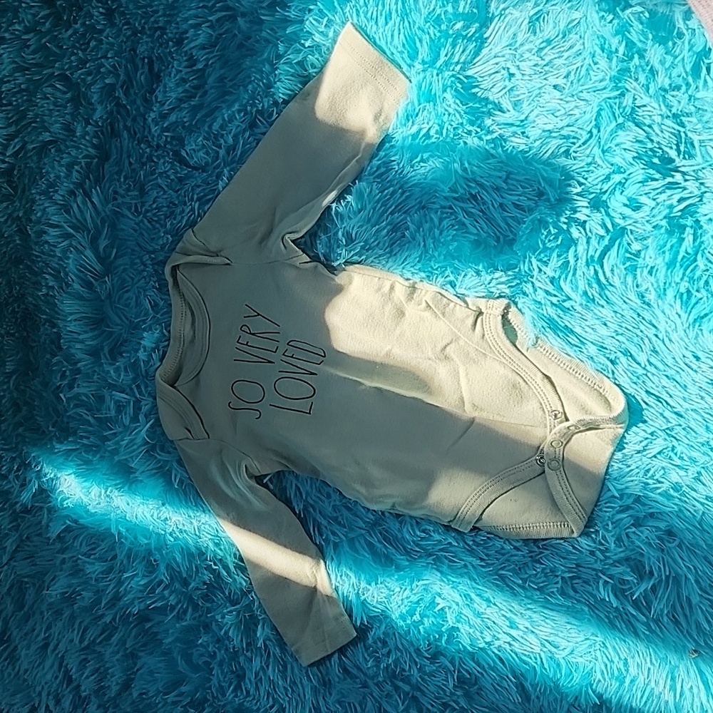 Rae Dunn pea green "so very loved" Diaper shirt/onsie NWOT